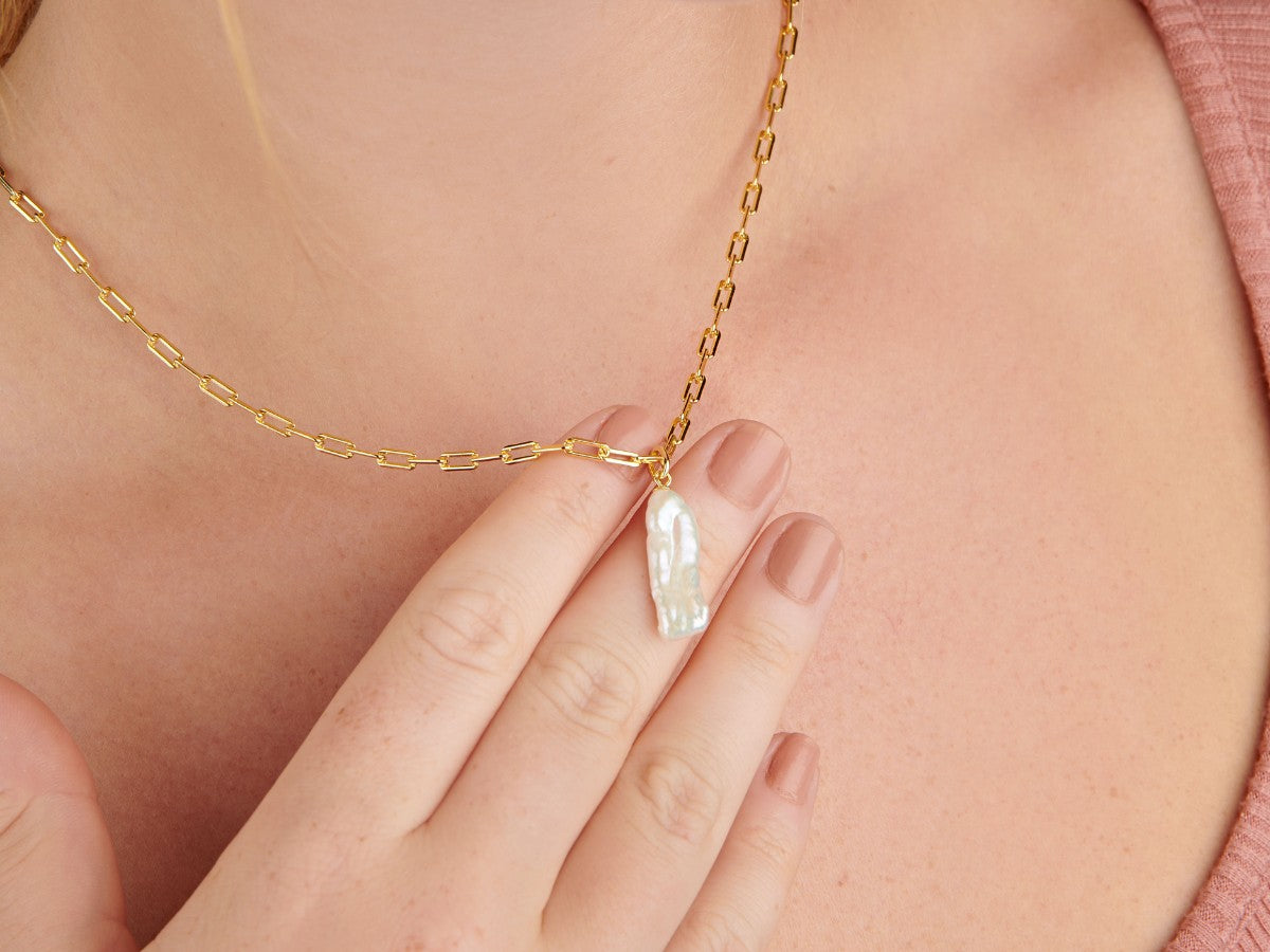 Rectangular Baroque Pearl Paperclip Necklace | Little Sky Stone