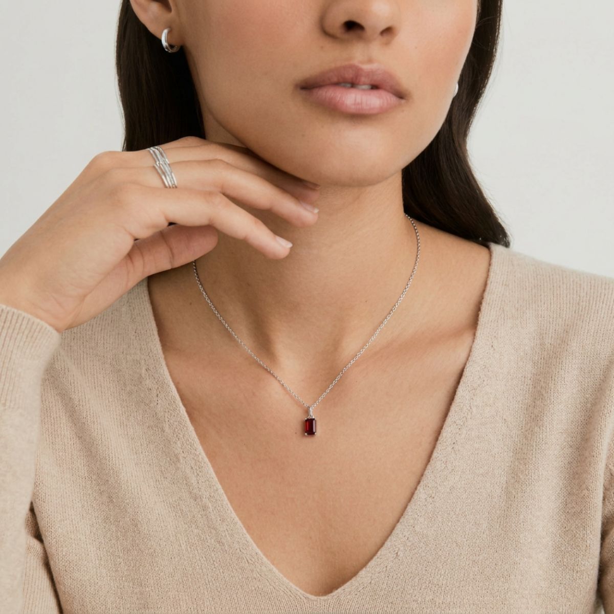January Birthstone Garnet Sterling Silver Necklace