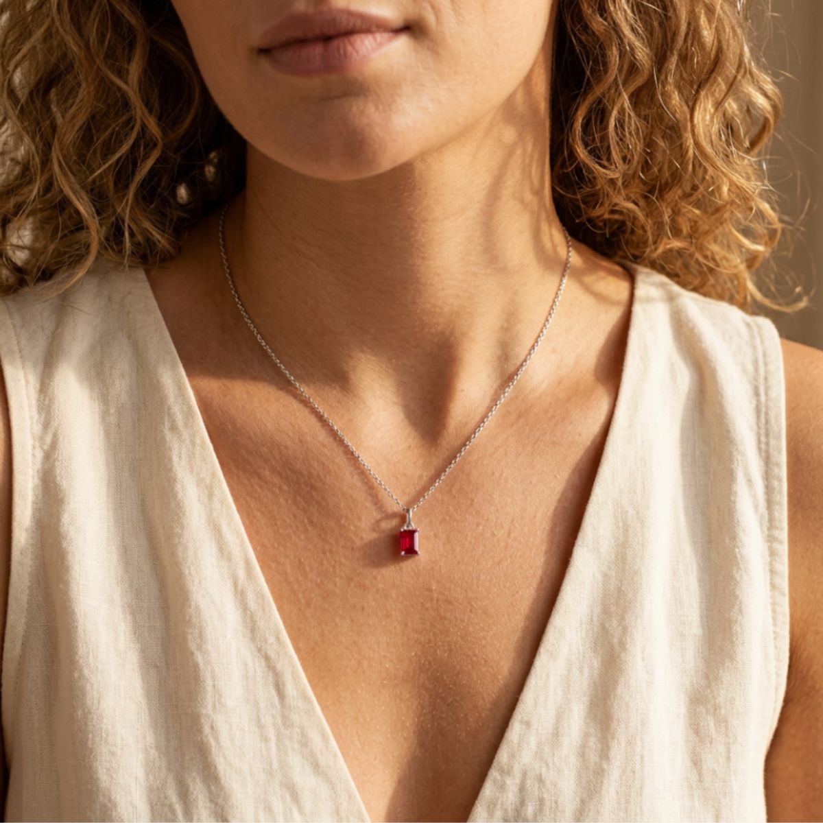 July Birthstone Ruby Silver Necklace