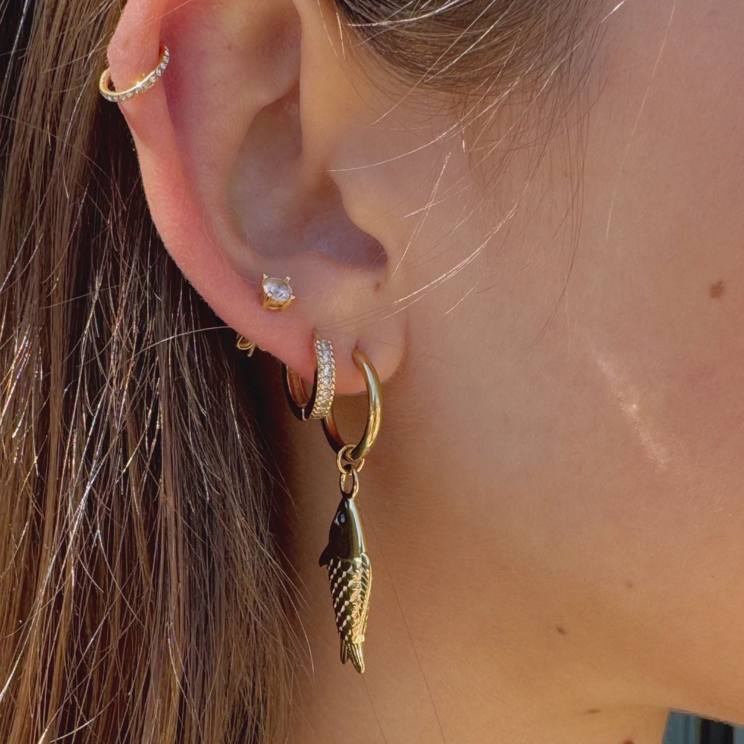 Koi Fish Hoop Earrings - 14k gold over Stainless Steel