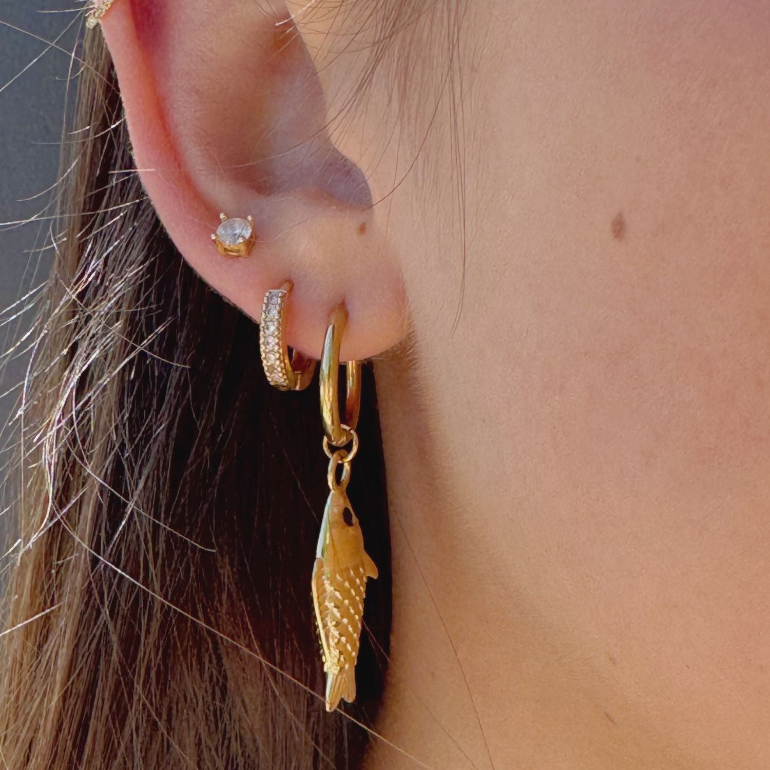 Koi Fish Hoop Earrings - 14k gold over Stainless Steel