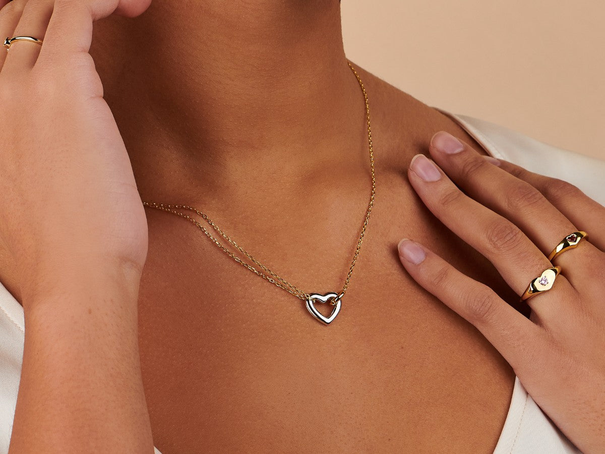 Linked Two-tone Heart Necklace in 14K Gold-Filled | Little Sky Stone