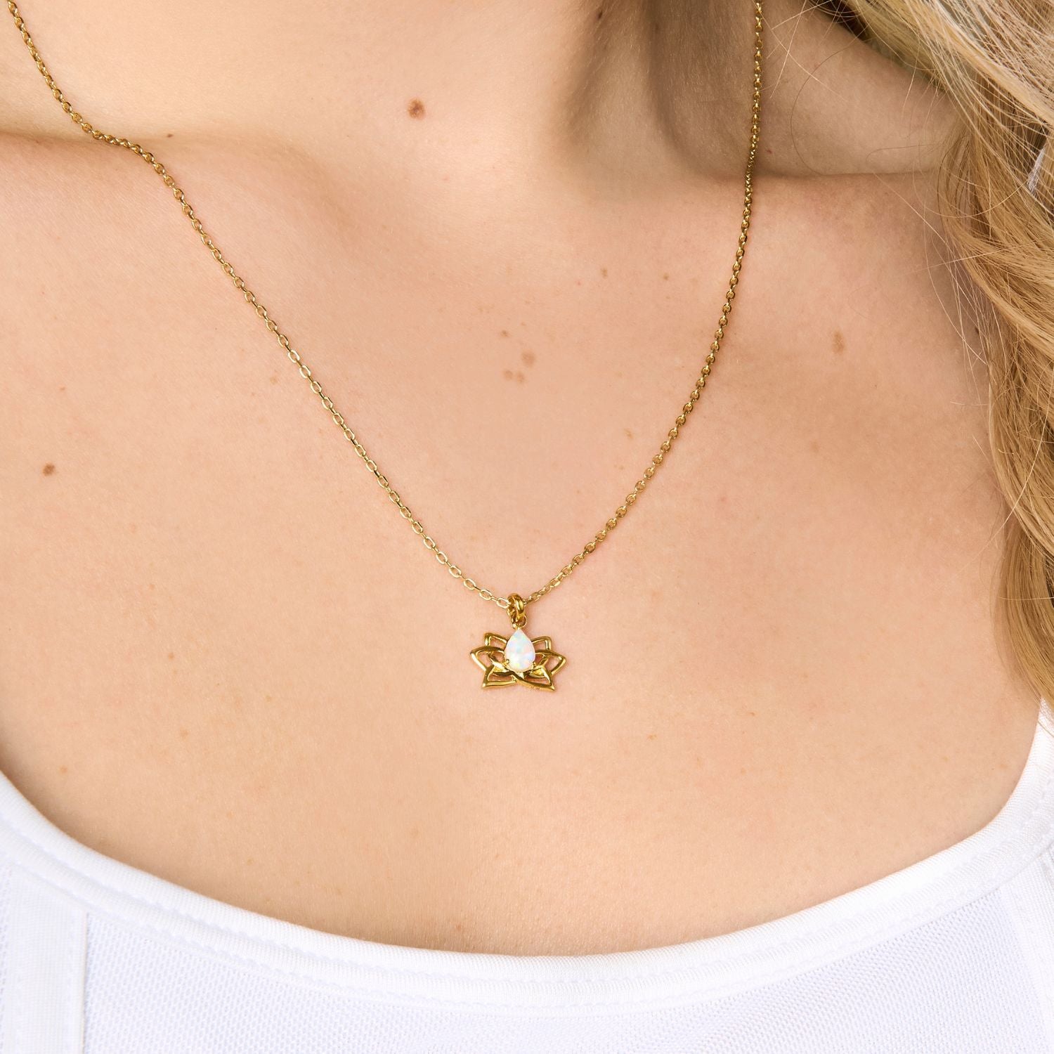 Lotus Opal Charm Necklace