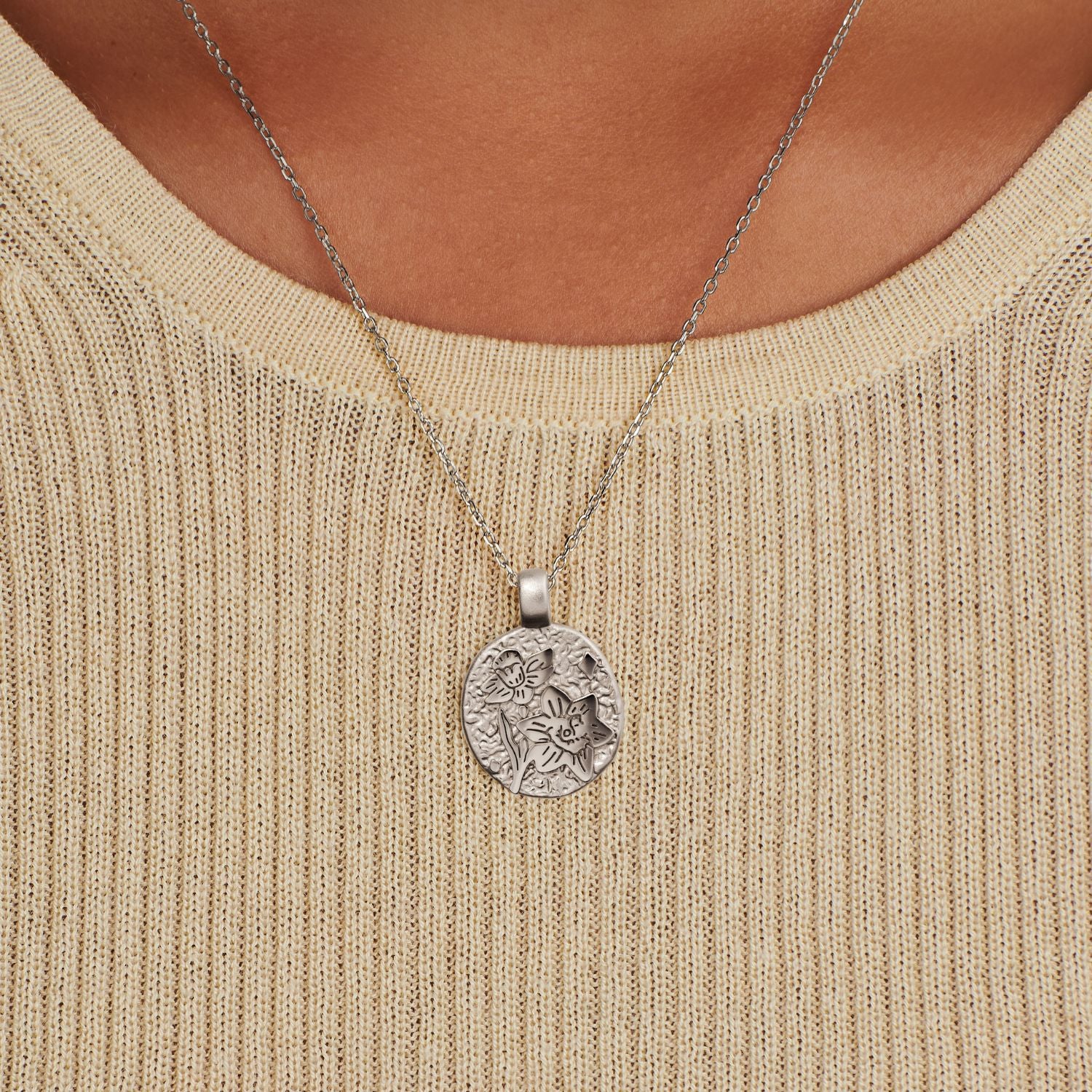 Daffodil March Birth Flower Silver Necklace