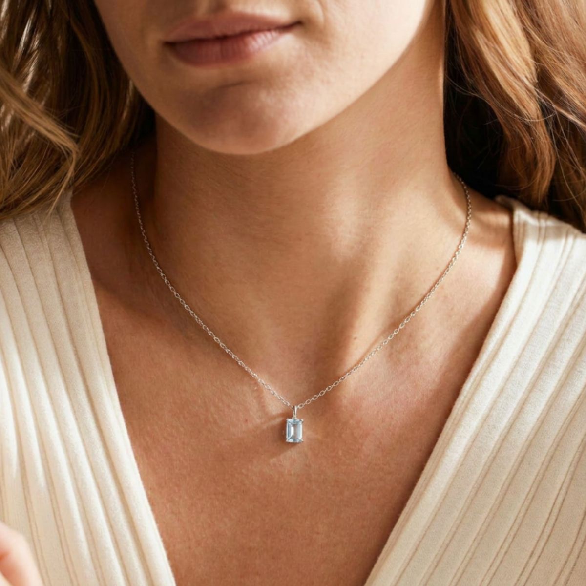 March Birthstone Aquamarine Silver Necklace