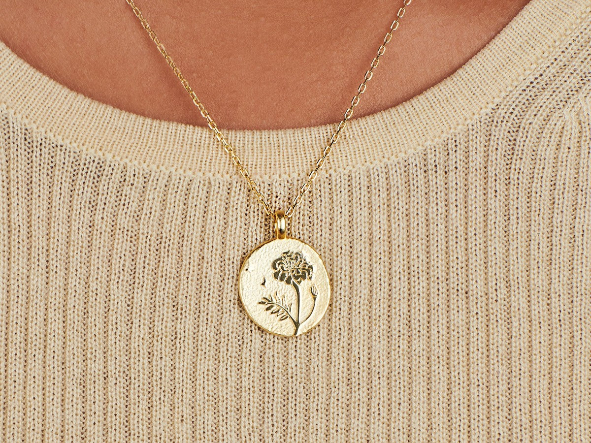 Marigold October Birth Flower Necklace | Little Sky Stone