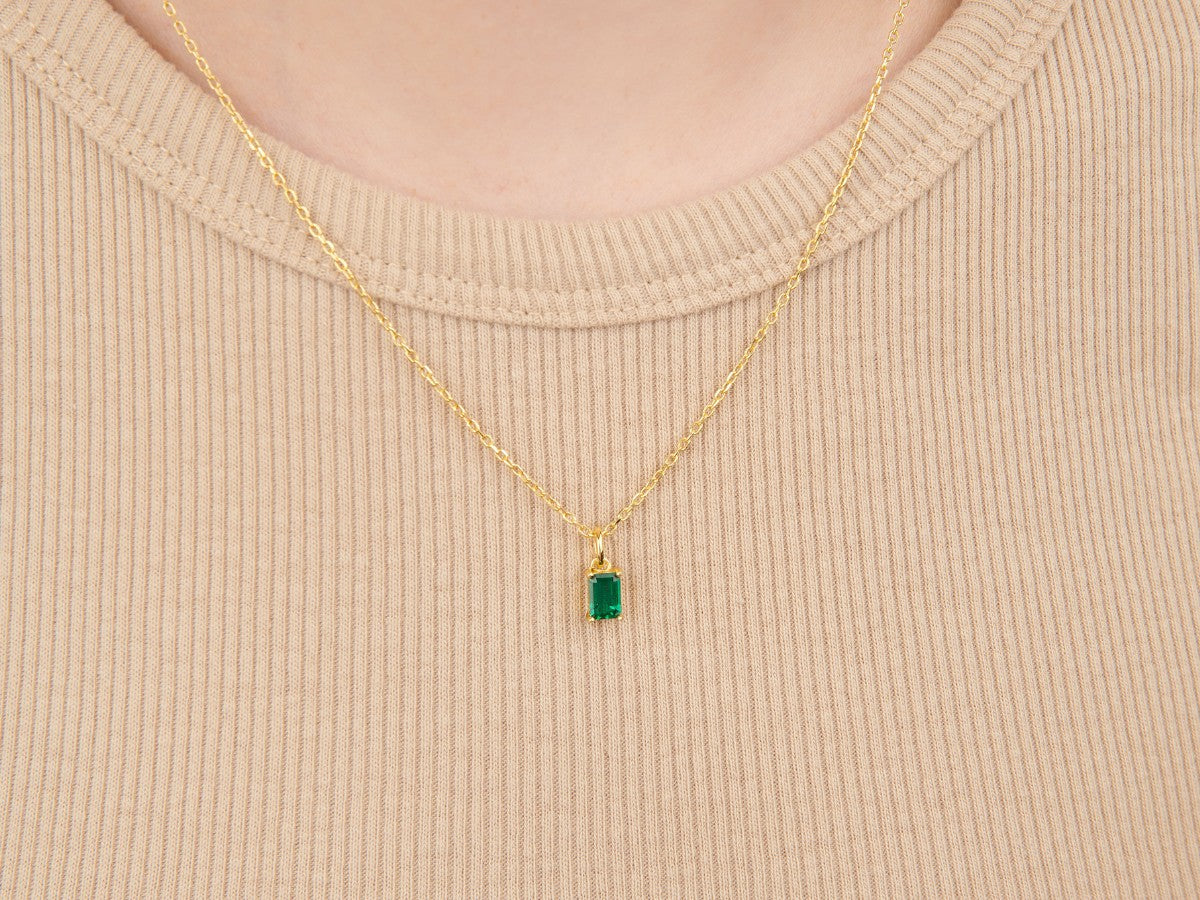 Tiny Baguette Emerald Necklace in Gold Plated Silver