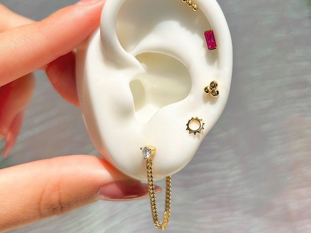 Moissanite Chain Drop Huggie Earrings | Little Sky Stone