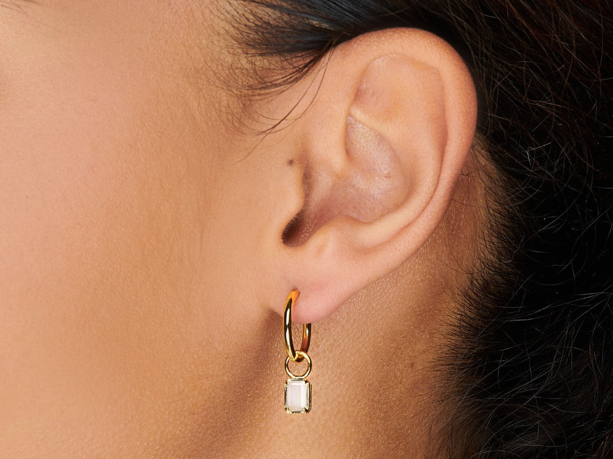 Moonstone Baguette Gold Hoop Earrings | Little Sky Stone