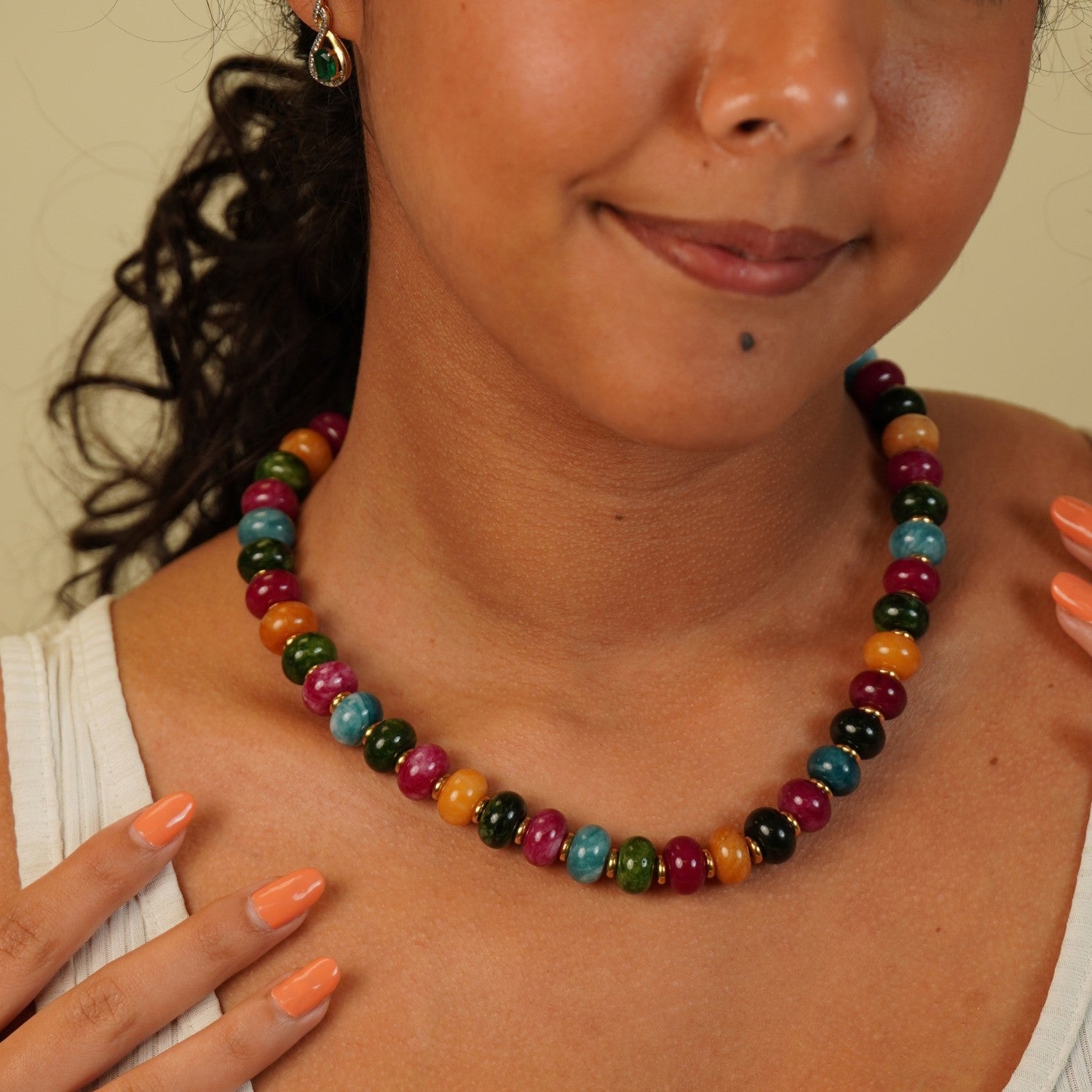 Multi-color Semi-Precious Gemstone Beaded Necklace Jane