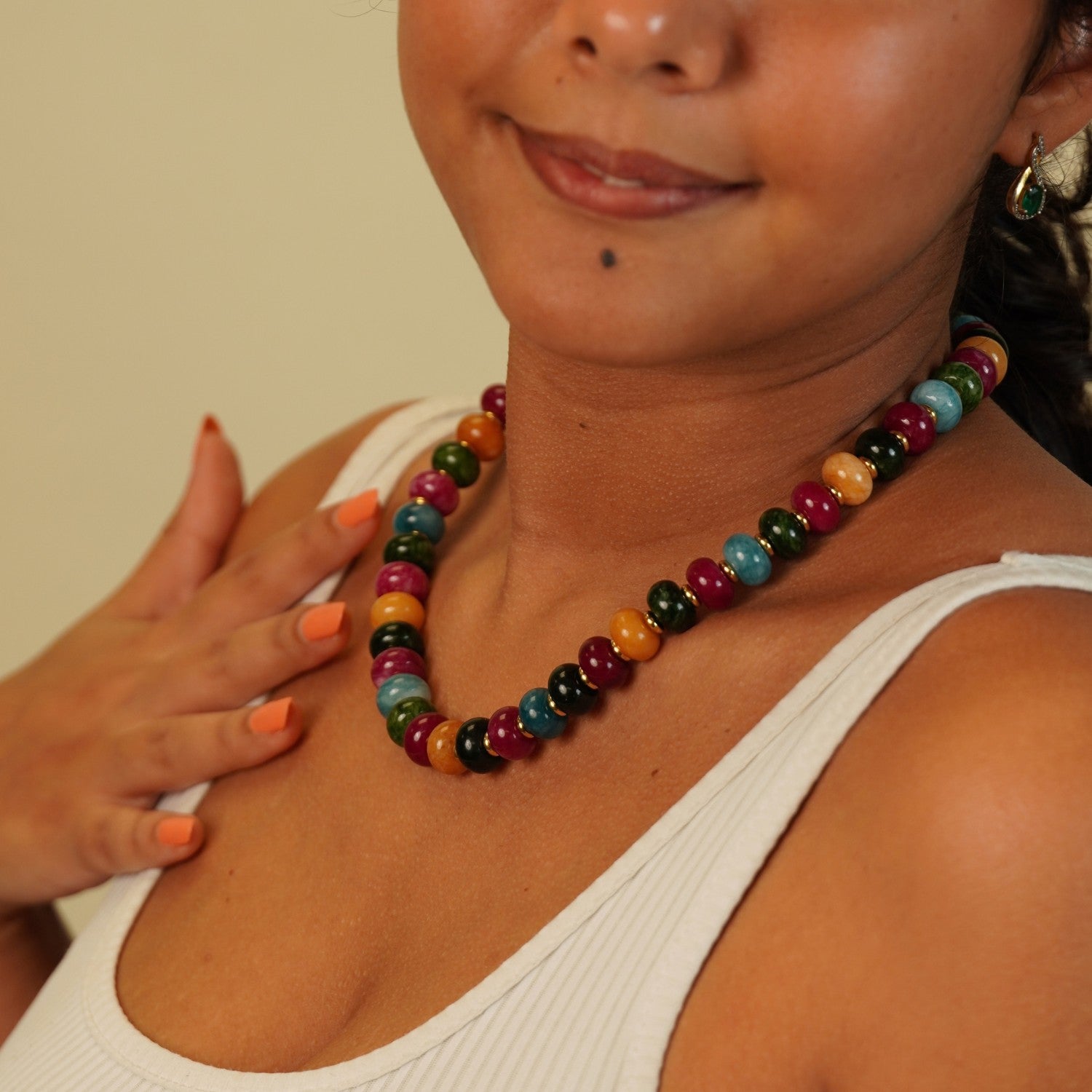 Multi-color Semi-Precious Gemstone Beaded Necklace Jane