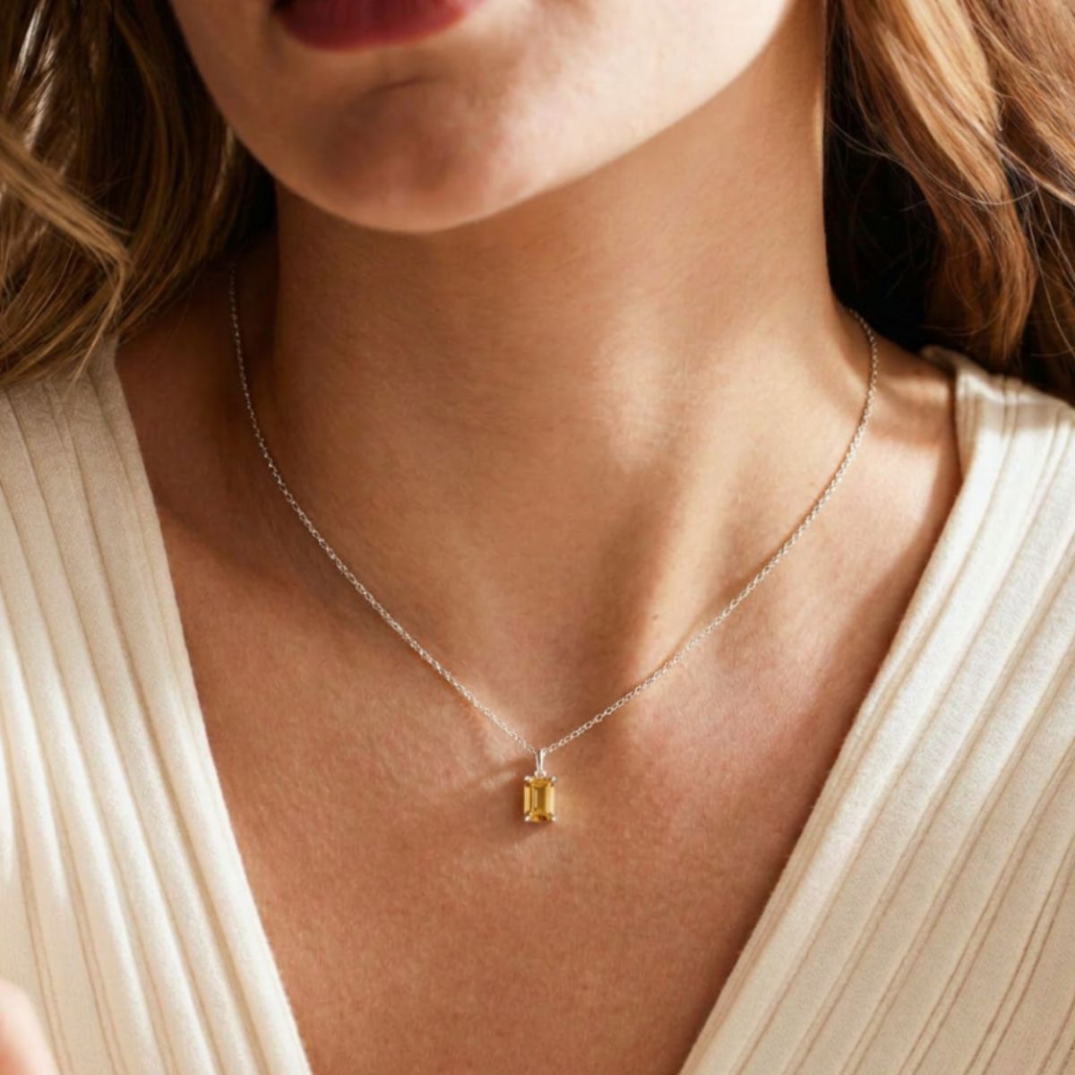 November Birthstone Citrine Silver Necklace