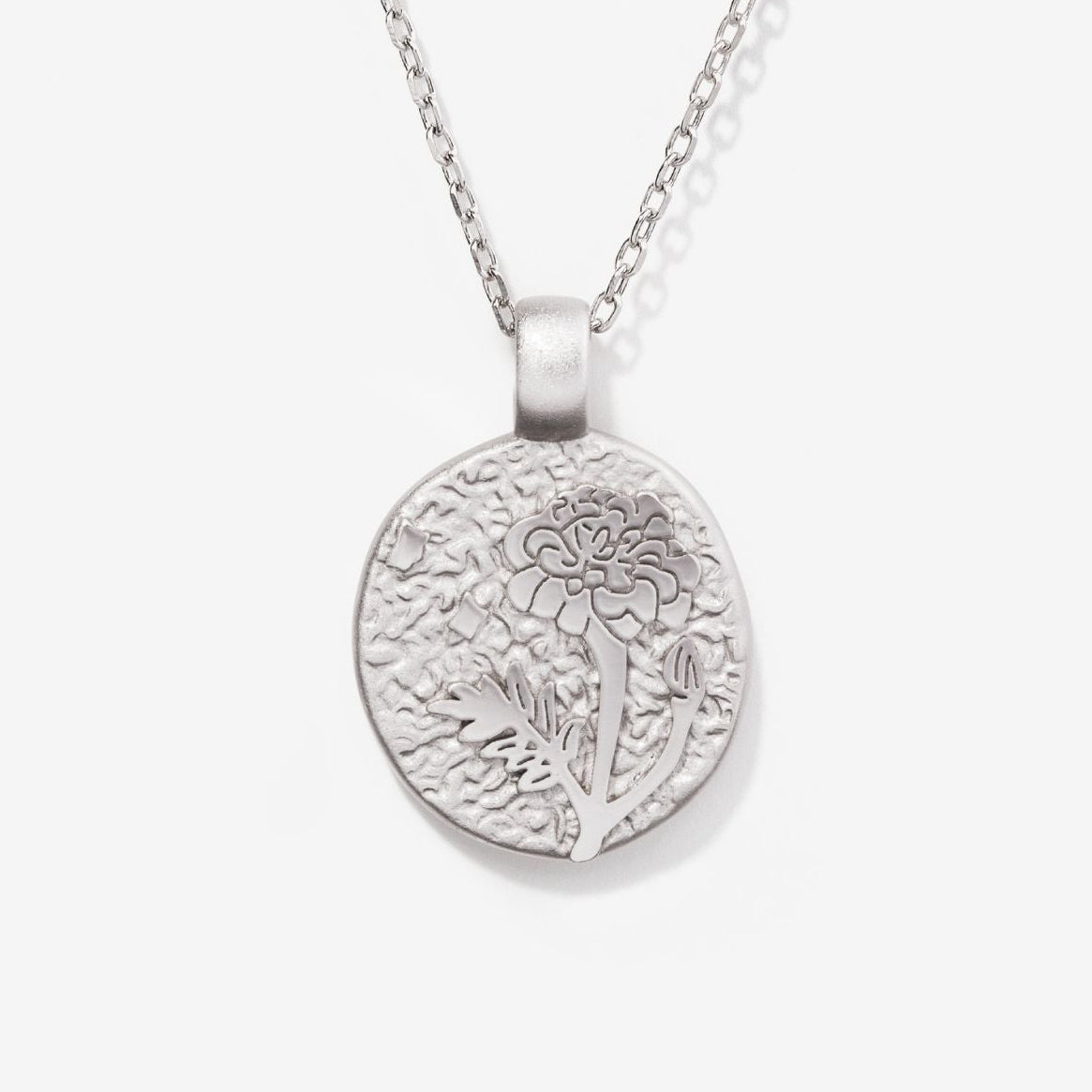 Marigold October Birth Flower Silver Necklace