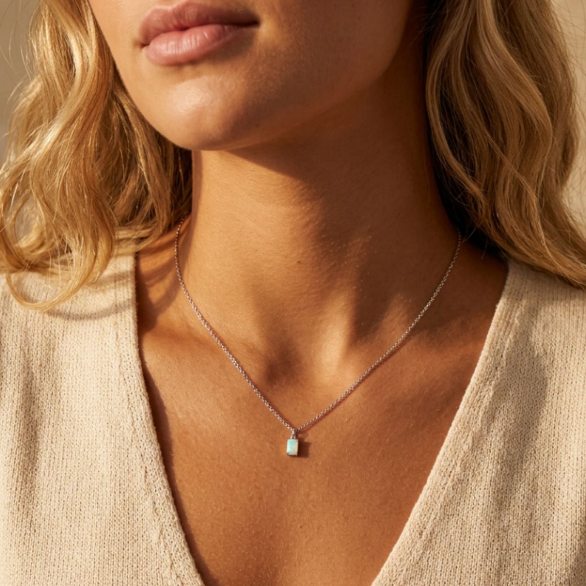 October Birthstone Blue Opal Silver Necklace