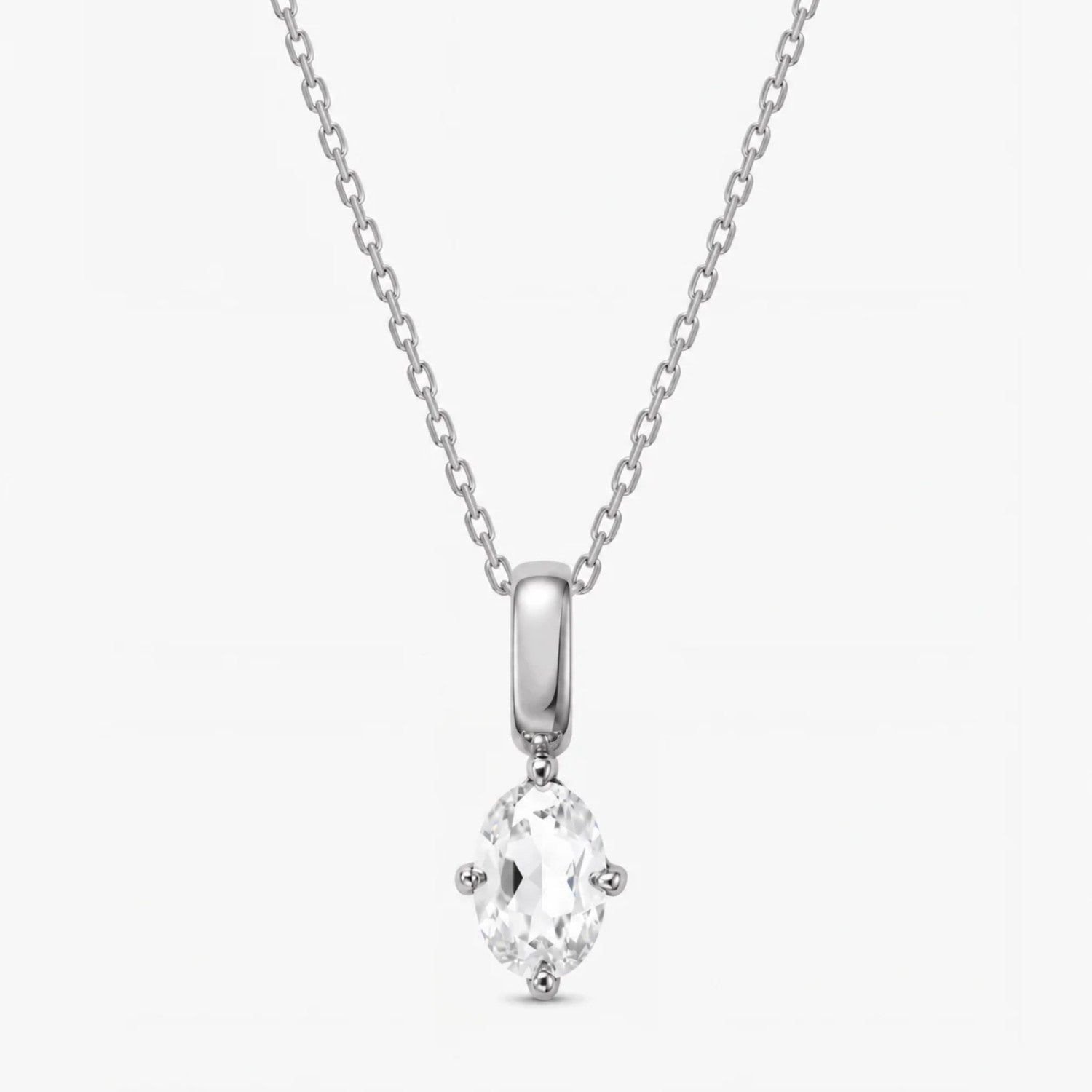 Oval April Birthstone Silver Necklace - Moissanite