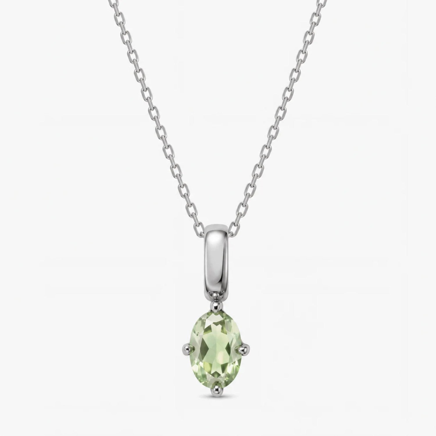 Oval August Birthstone Silver Necklace - Peridot