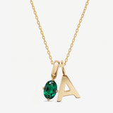 Oval Birthstone Capital Initial Necklace