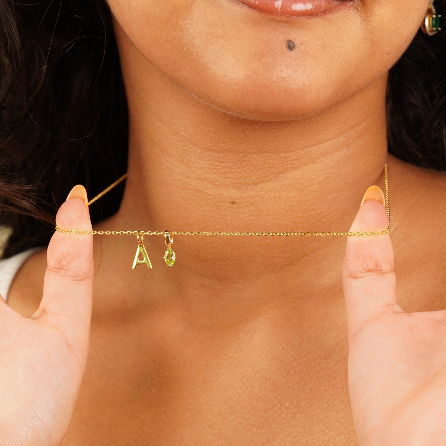 Oval Birthstone Capital Initial Necklace