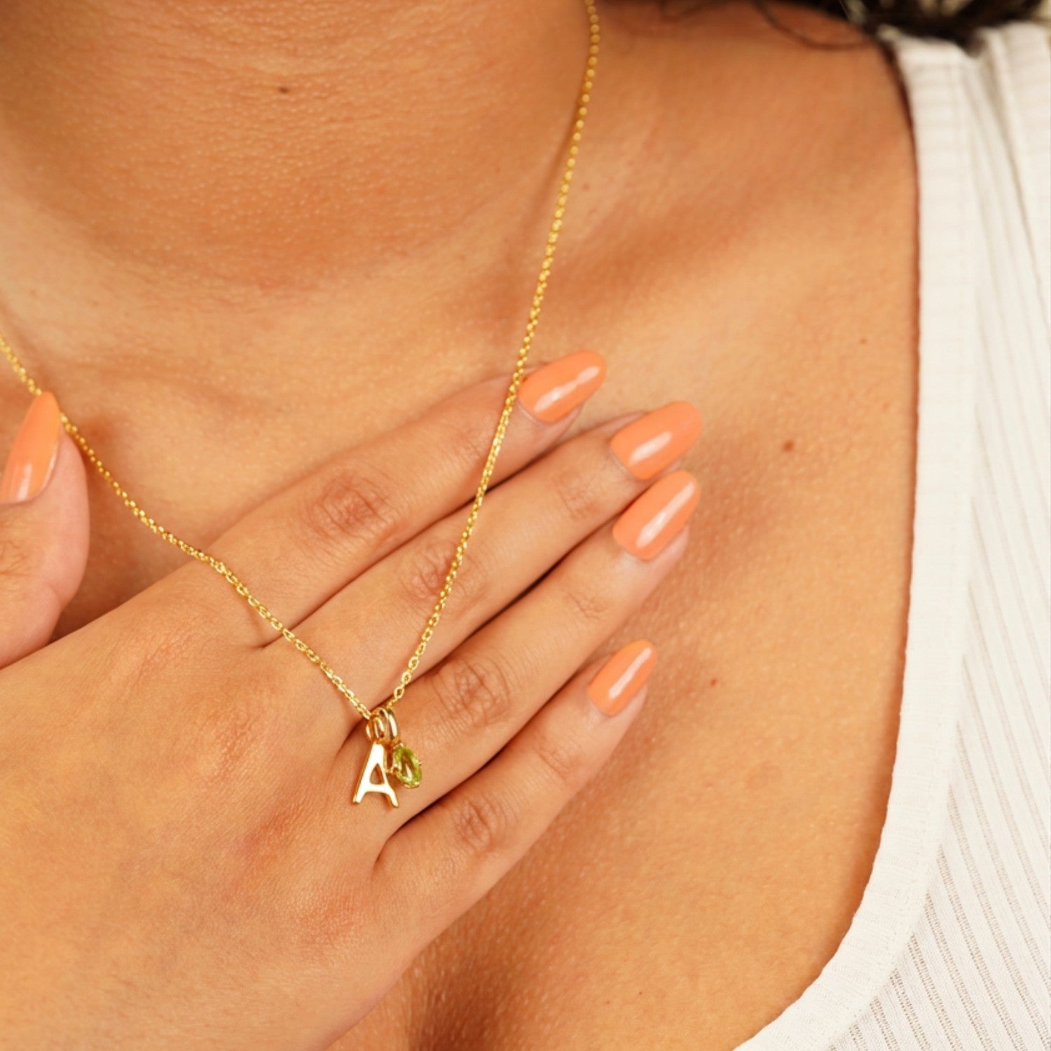 Oval Birthstone Capital Initial Necklace