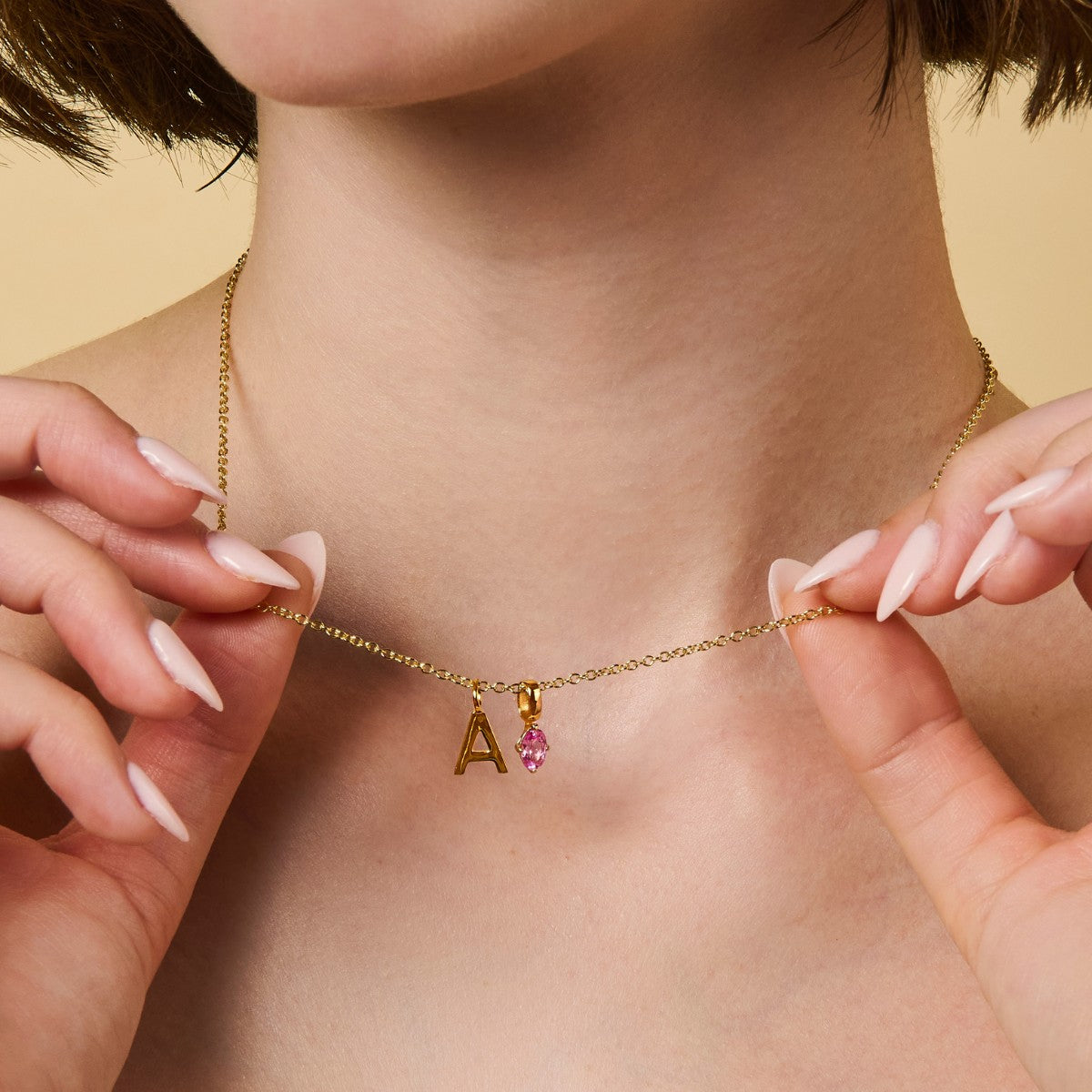 Oval Birthstone Initial Necklace