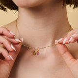Oval Birthstone Initial Necklace