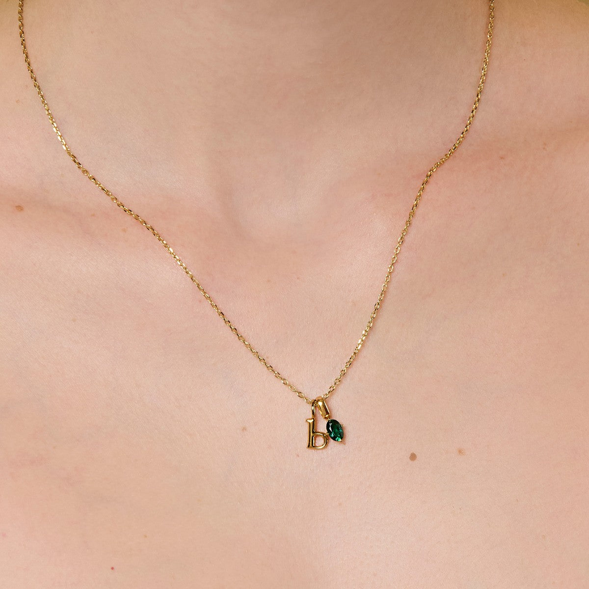 Oval Birthstone Initial Necklace