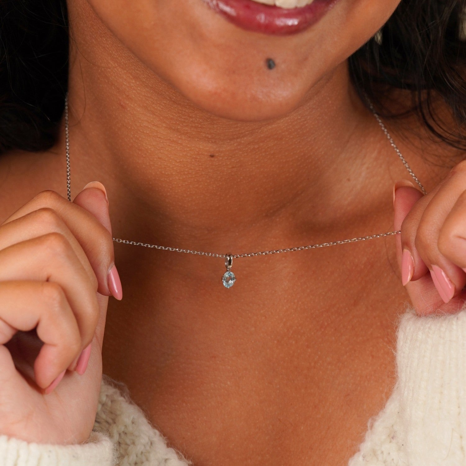 Oval Birthstone Silver Necklace