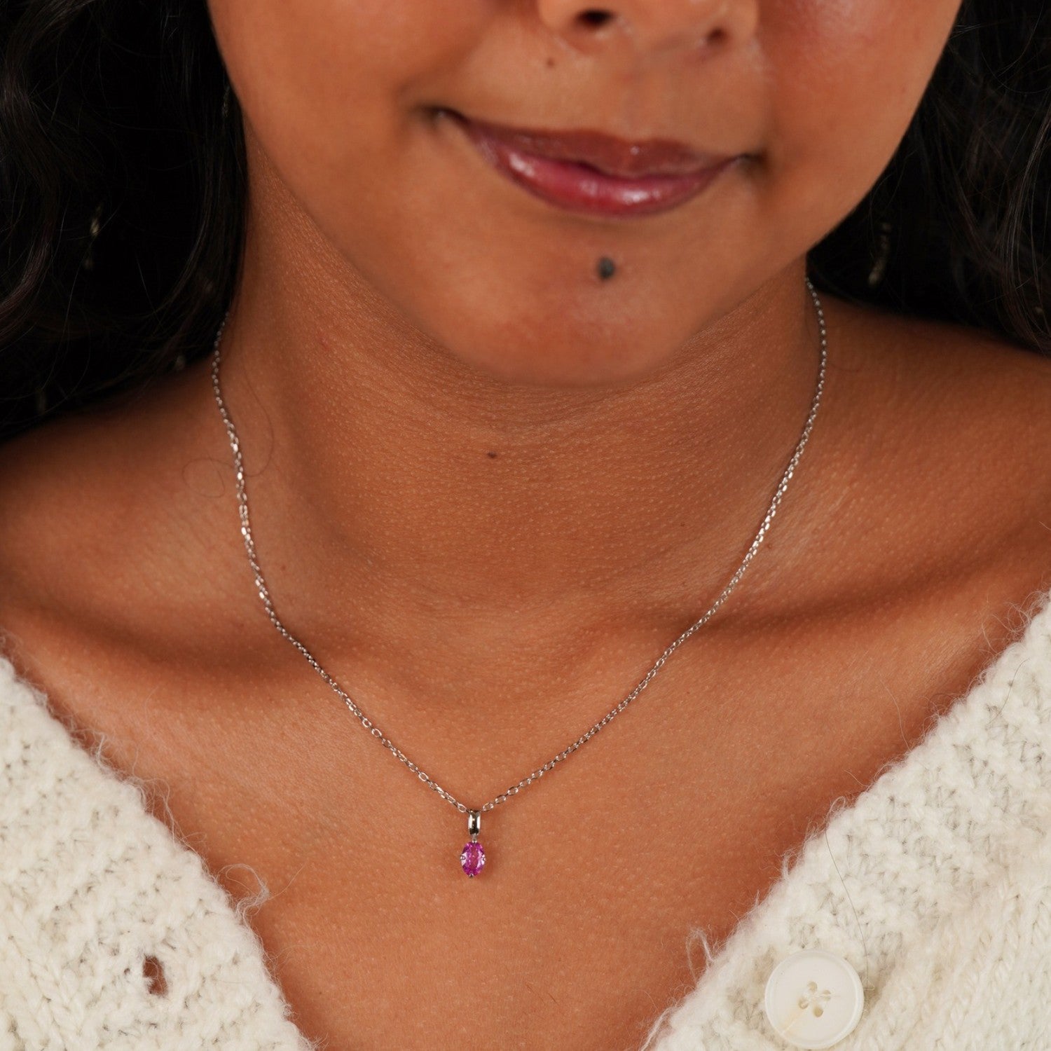 Oval Birthstone Silver Necklace