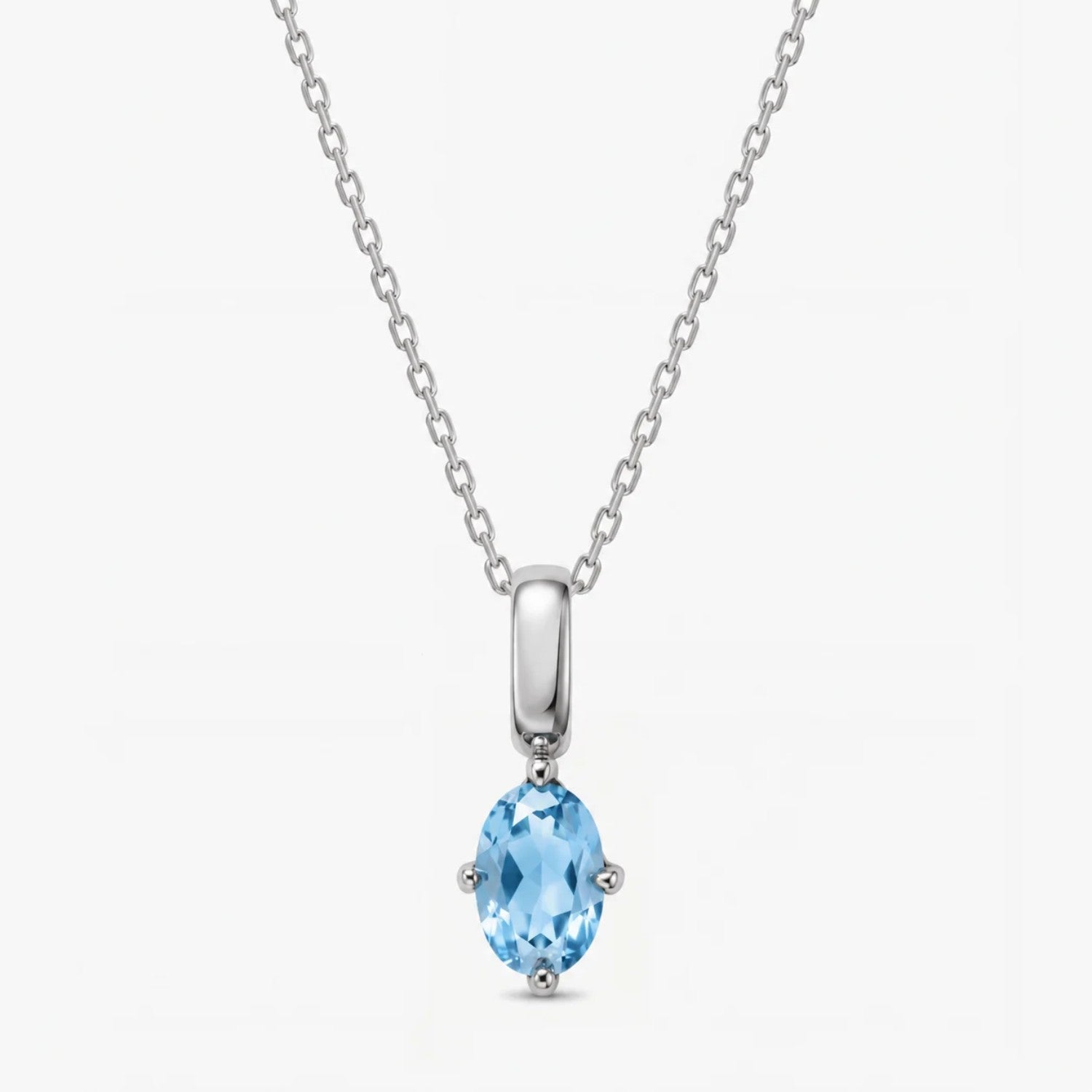 Oval December Birthstone Silver Necklace - Blue Topaz
