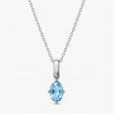 Oval December Birthstone Silver Necklace - Blue Topaz