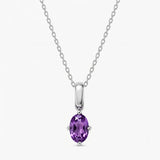 Oval February Birthstone Silver Necklace - Amethyst