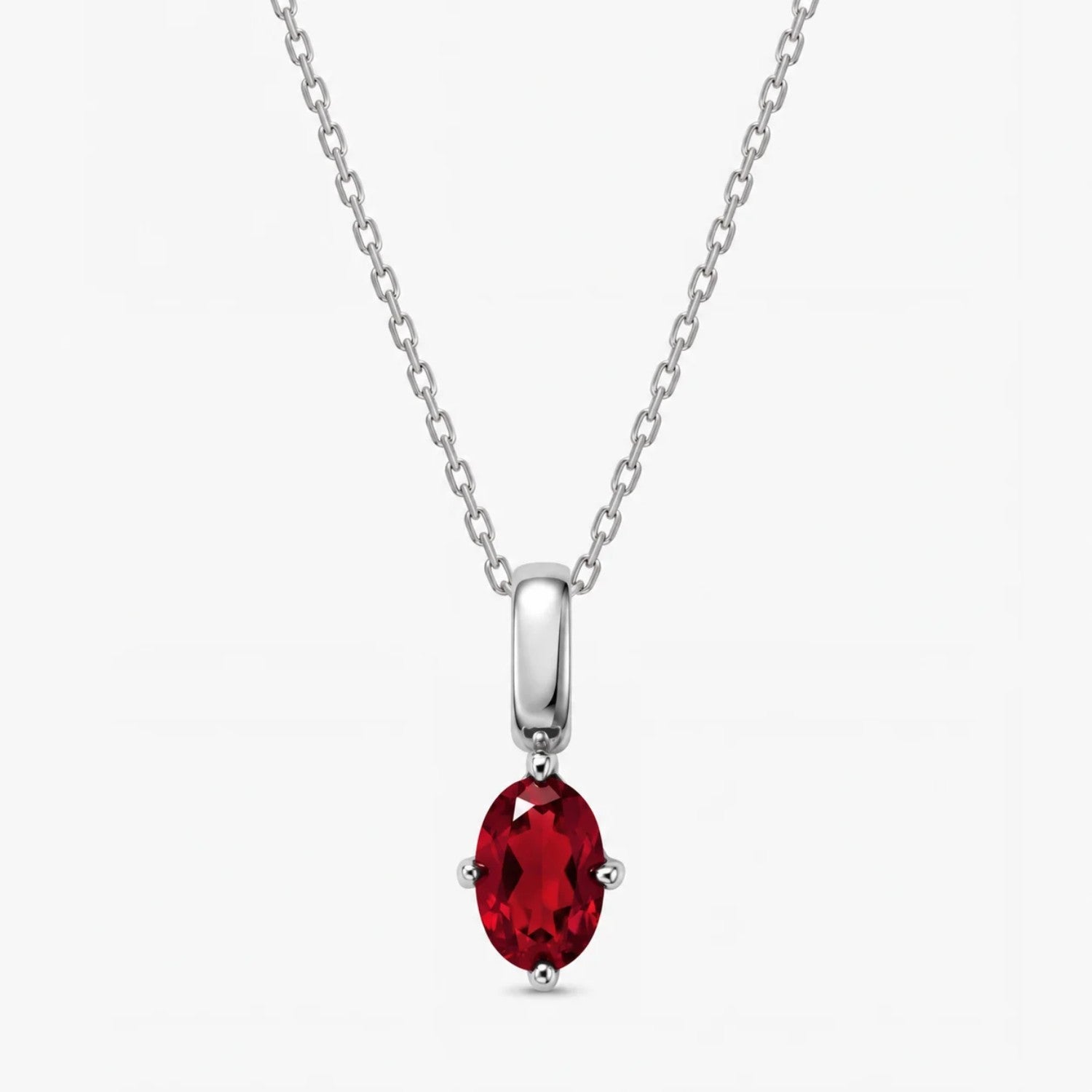 Oval Birthstone Silver Necklace