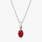Oval July Birthstone Silver Necklace - Ruby