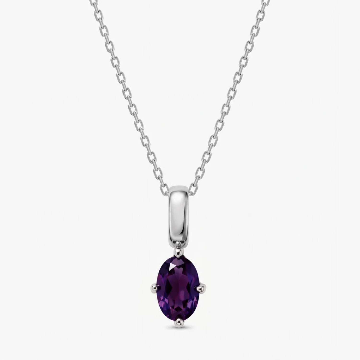 Oval June Birthstone Silver Necklace - Alexandrite