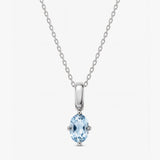 Oval March Birthstone Silver Necklace - Aquamarine