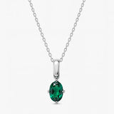 Oval May Birthstone Silver Necklace - Emerald
