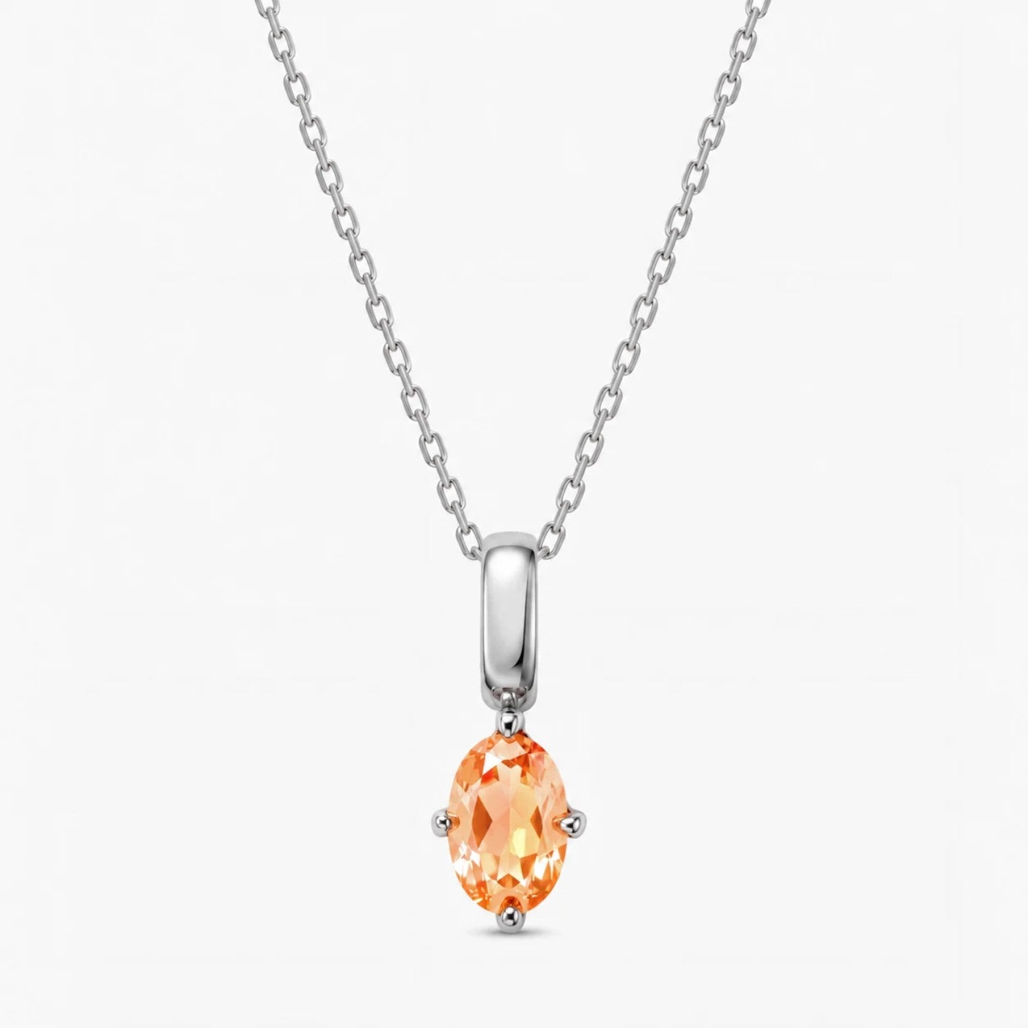 Oval November Birthstone Silver Necklace - Citrine