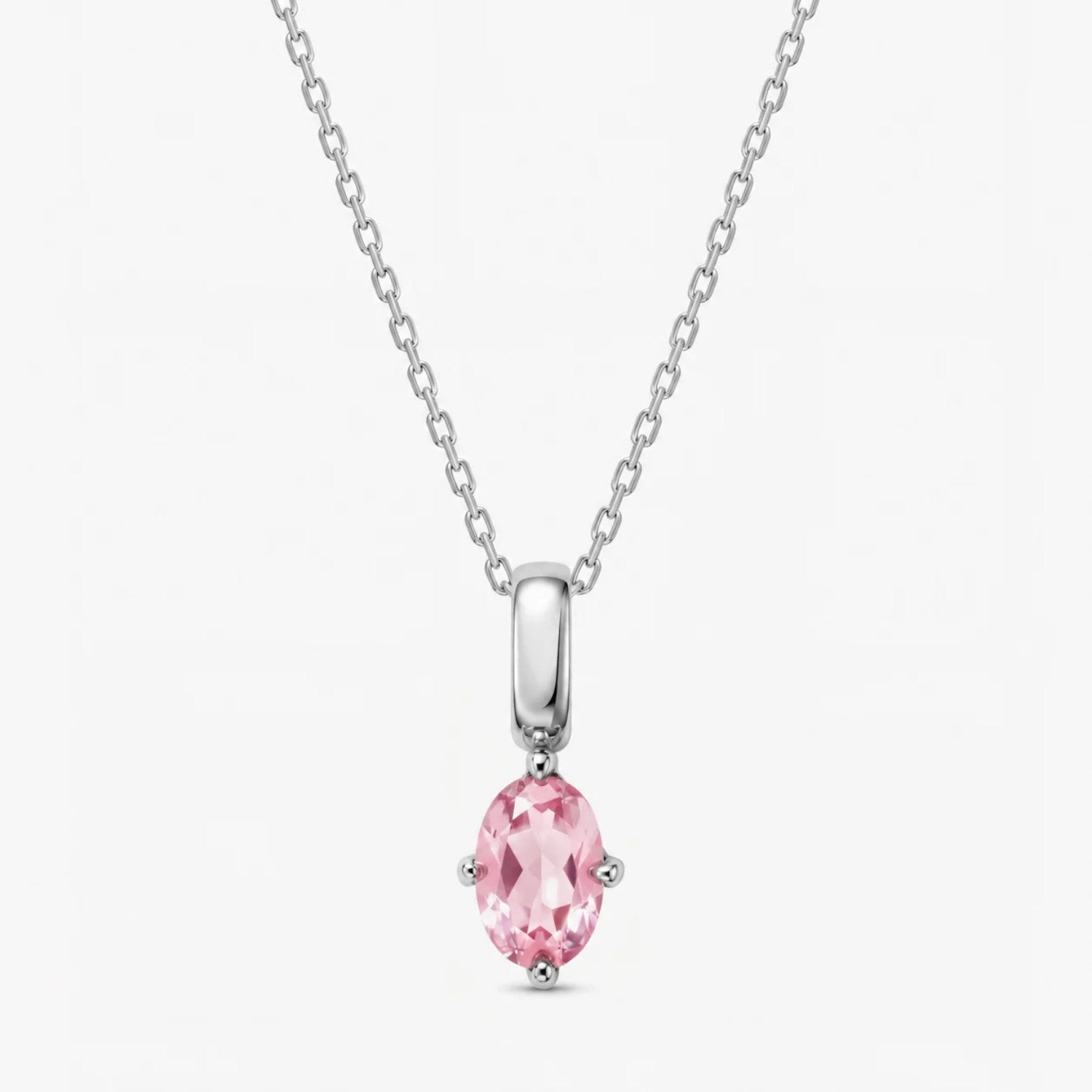 Oval October Birthstone Silver Necklace - Pink Tourmaline