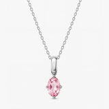 Oval October Birthstone Silver Necklace - Pink Tourmaline