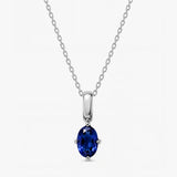 Oval September Birthstone Silver Necklace - Sapphire