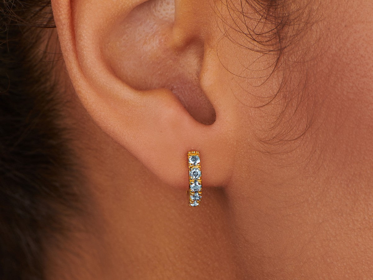 Pavé Aquamarine Huggie Earrings | Little Sky Stone