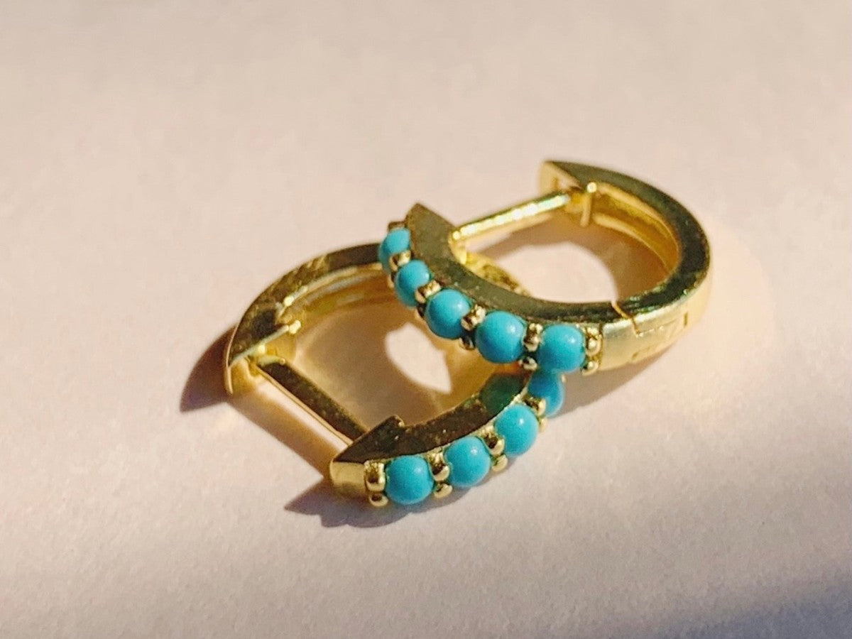 Pave Turquoise Huggie Earrings | Little Sky Stone