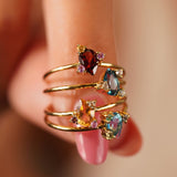 Pear Cut Citrine, Garnet, Blue Topaz Cluster Ring Elara