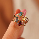 Pear Cut Citrine, Garnet, Blue Topaz Cluster Ring Elara