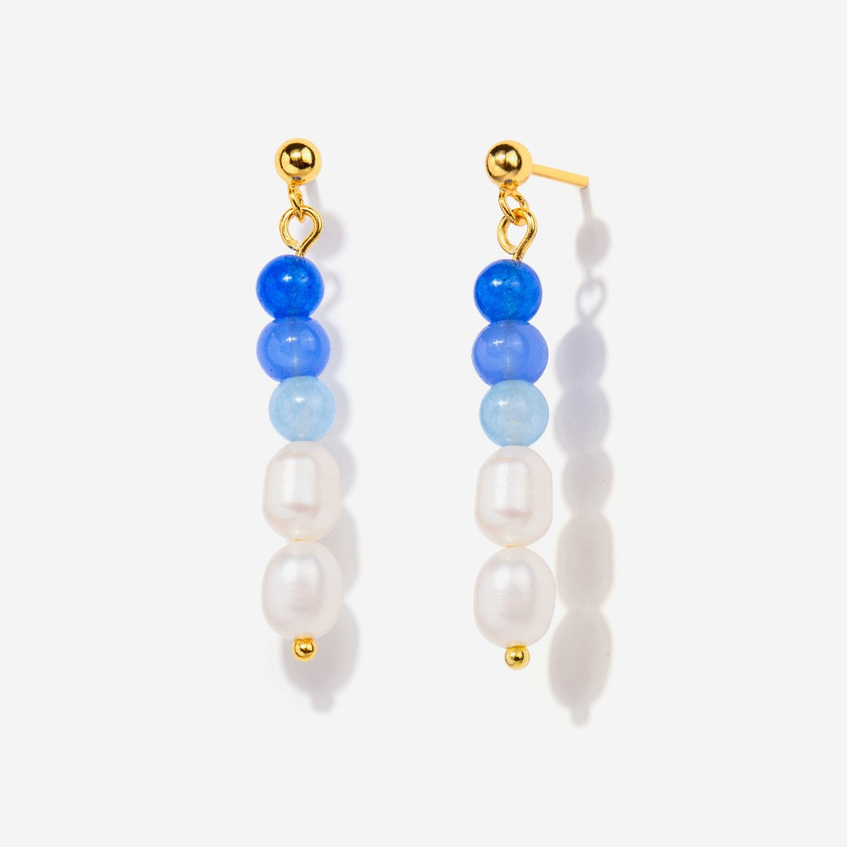 Pearl Blue Bead Drop Gold Earrings Little Sky Stone