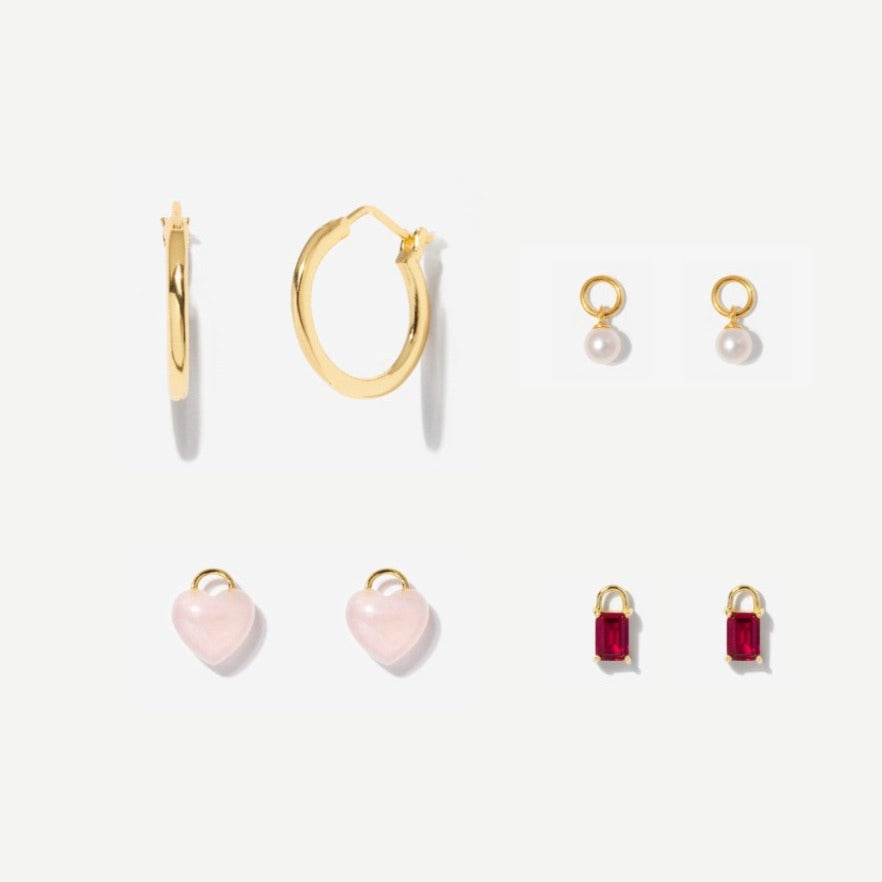 Pearl Ruby and Quartz Heart Earrings Bundle | Little Sky Stone