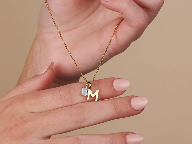 Personalized Birthstone Uppercase Initial Necklace | Little Sky Stone