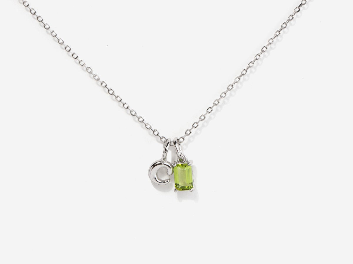 Personalized Birthstone Initial Silver Necklace | Little Sky Stone