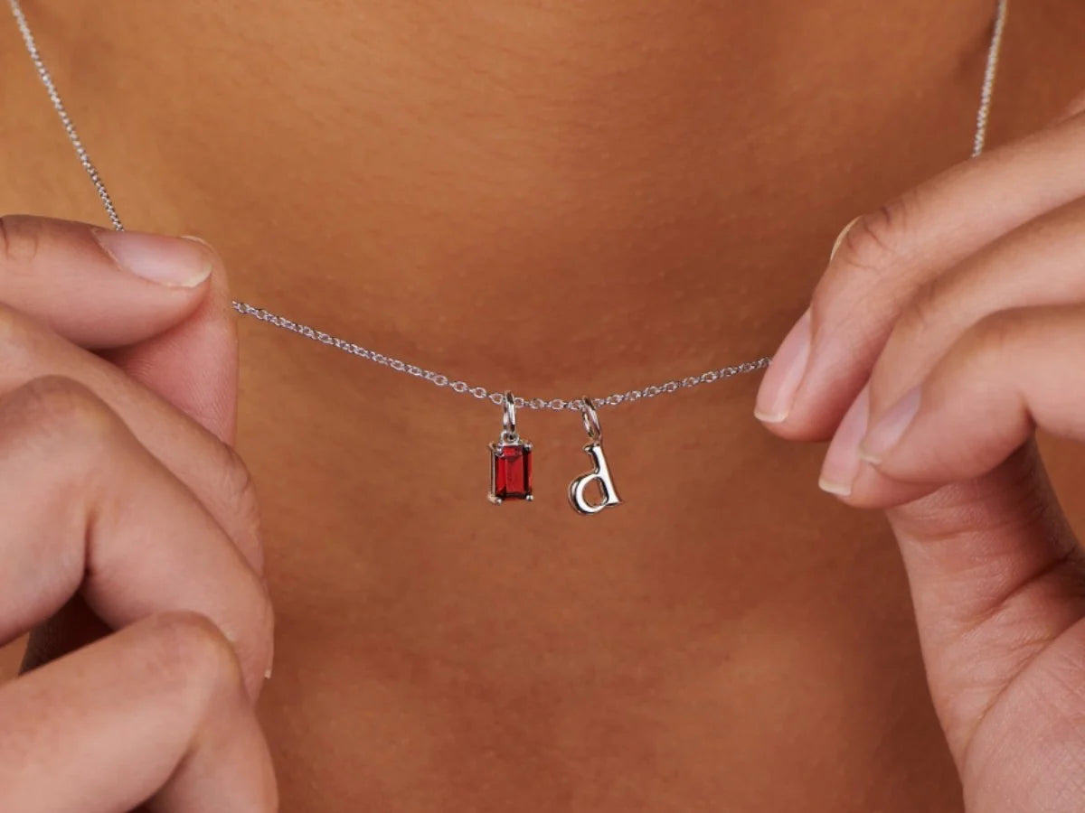 Round Birthstone Initial Silver Necklace