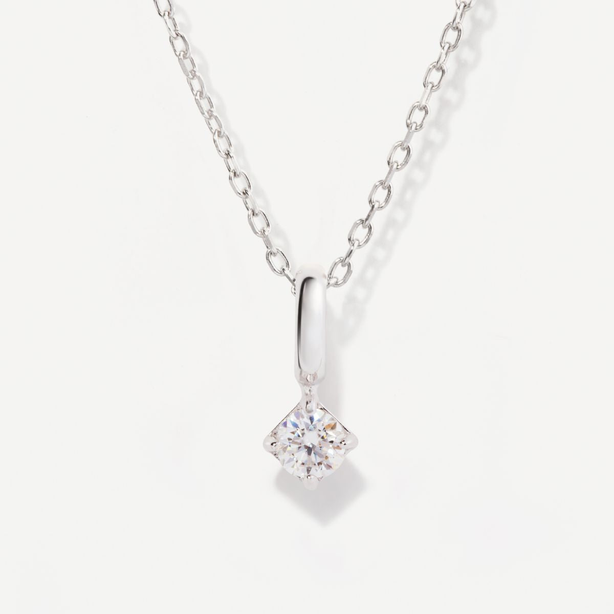Round April Birthstone Moissanite Silver Necklace